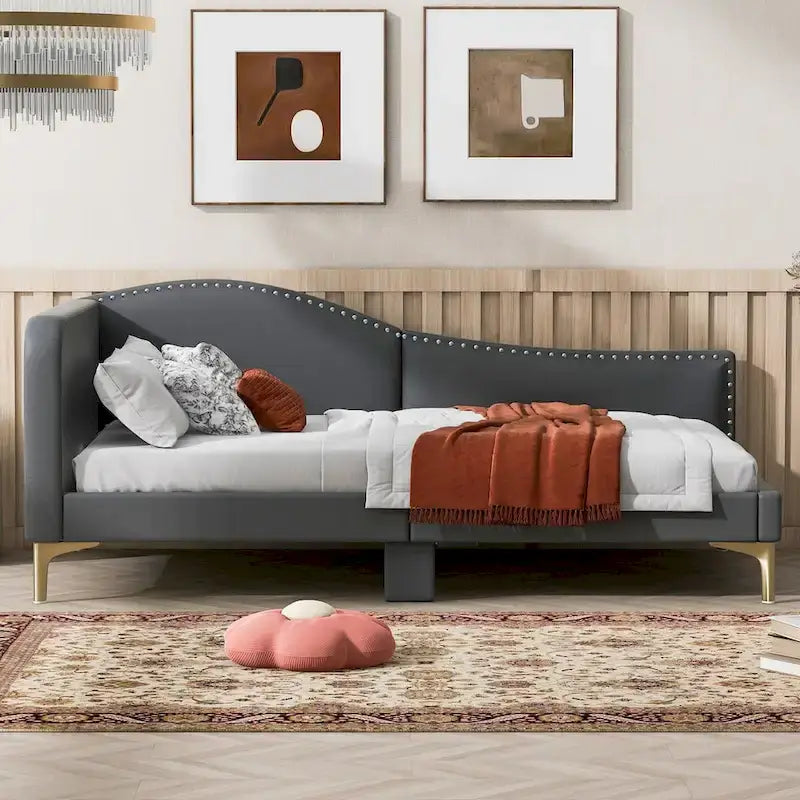 Full/Twin Size Daybed with Headboard and Armrest, Support, Full/Twin Size Bed