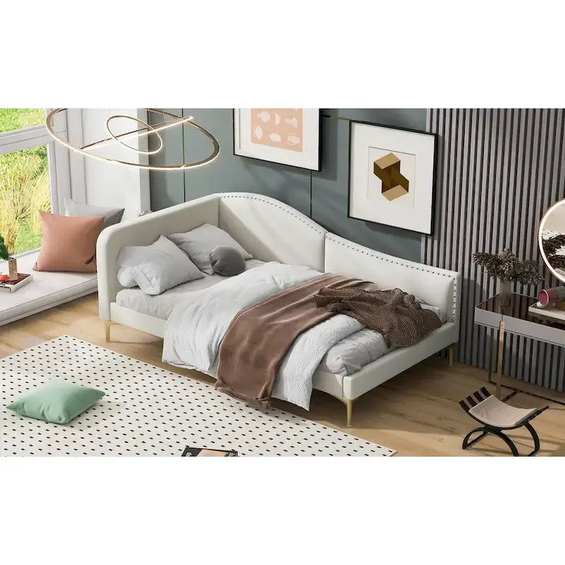 Full/Twin Size Daybed with Headboard and Armrest, Support, Full/Twin Size Bed