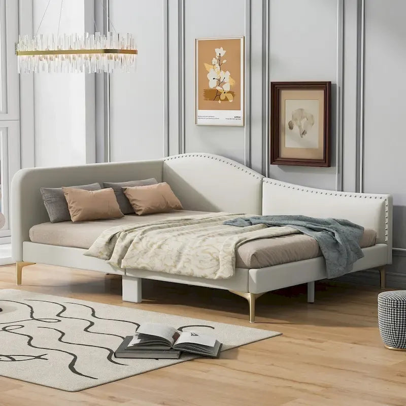 Full/Twin Size Daybed with Headboard and Armrest, Support, Full/Twin Size Bed