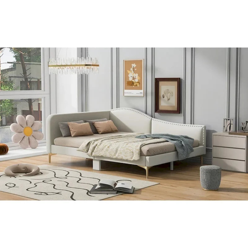 Full/Twin Size Daybed with Headboard and Armrest, Support, Full/Twin Size Bed