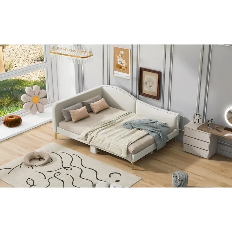Full/Twin Size Daybed with Headboard and Armrest, Support, Full/Twin Size Bed