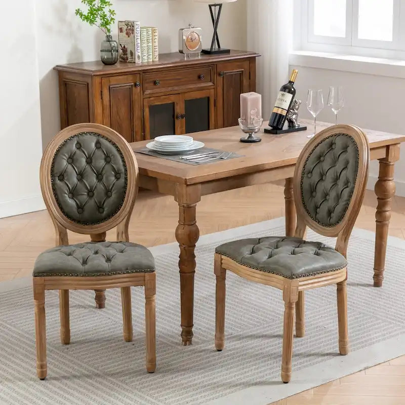 Chaise de salle à manger en bois avec bordure cloutée, lot de 2
