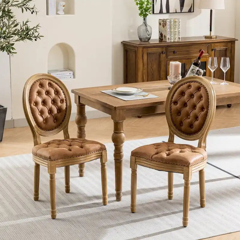 Chaise de salle à manger en bois avec bordure cloutée, lot de 2