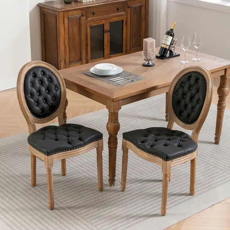 Chaise de salle à manger en bois avec bordure cloutée, lot de 2