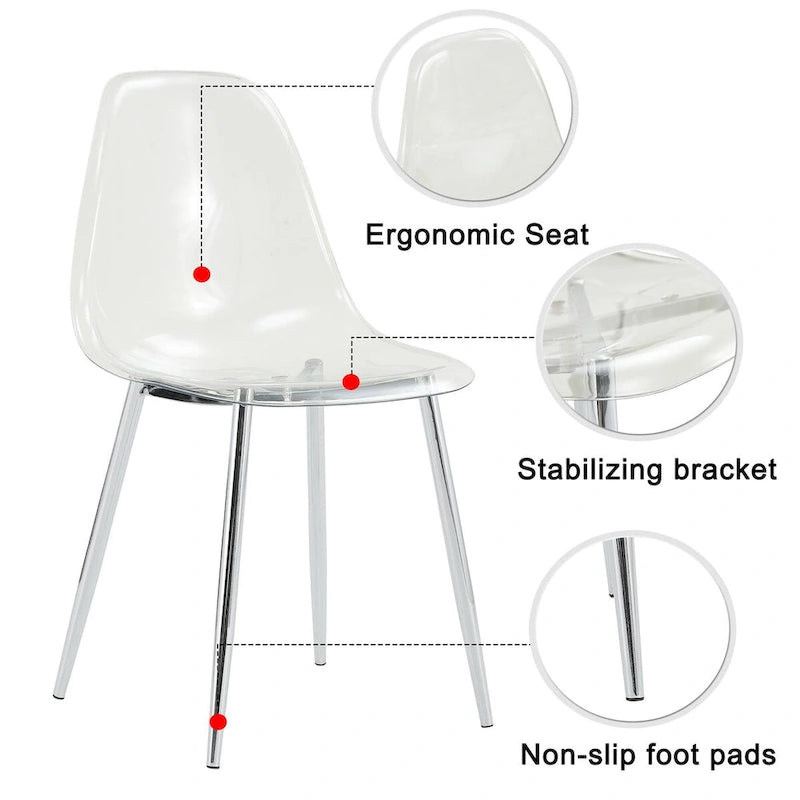 Set di 6 sedie da pranzo trasparenti, moderne e minimaliste