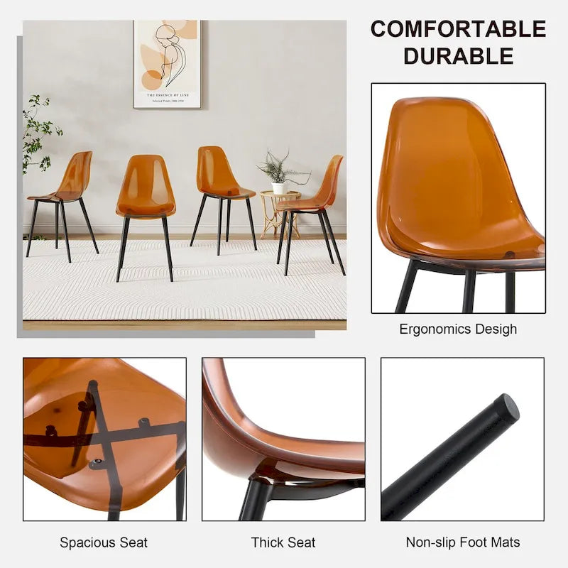 Set di 6 sedie da pranzo trasparenti, moderne e minimaliste