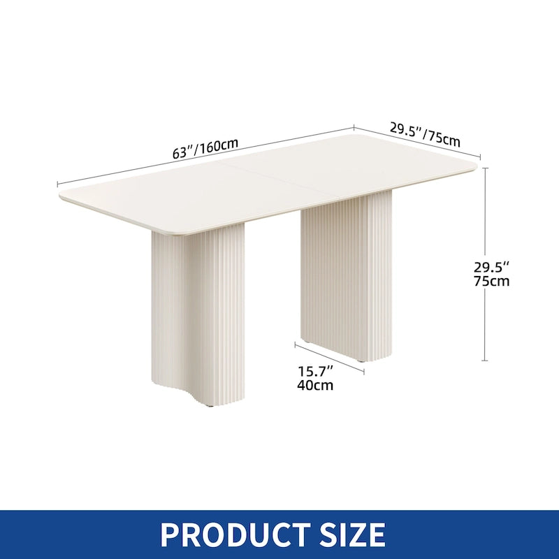 Table de salle à manger moderne pour cuisine ou salle à manger, pour 6 à 8 personnes, blanc crème