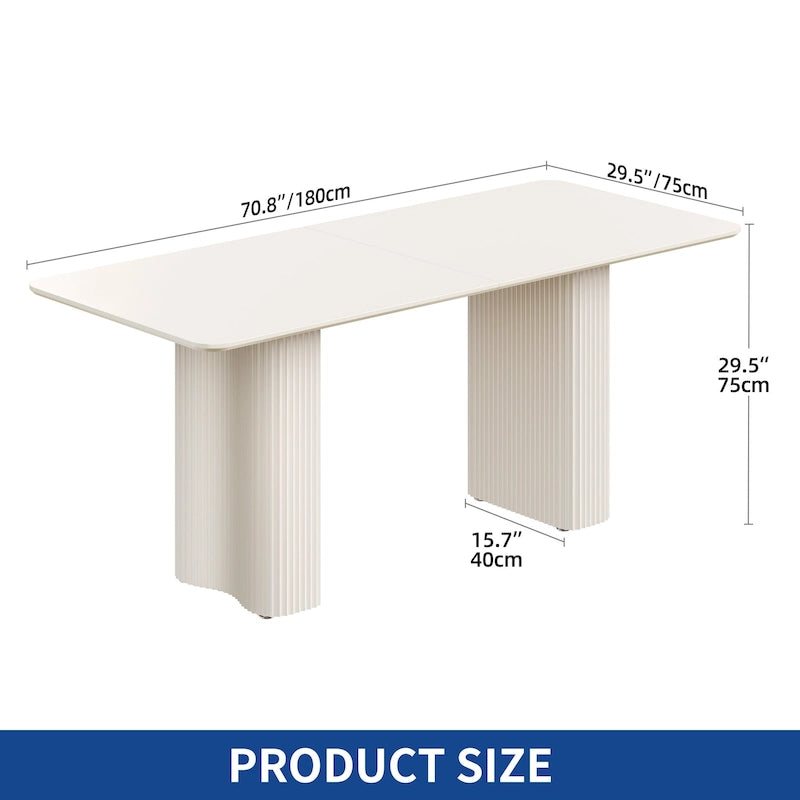 Table de salle à manger moderne pour cuisine ou salle à manger, pour 6 à 8 personnes, blanc crème