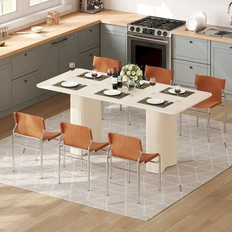 Modern Dining Table for Kitchen Dining Room for 6-8 People Creamy White