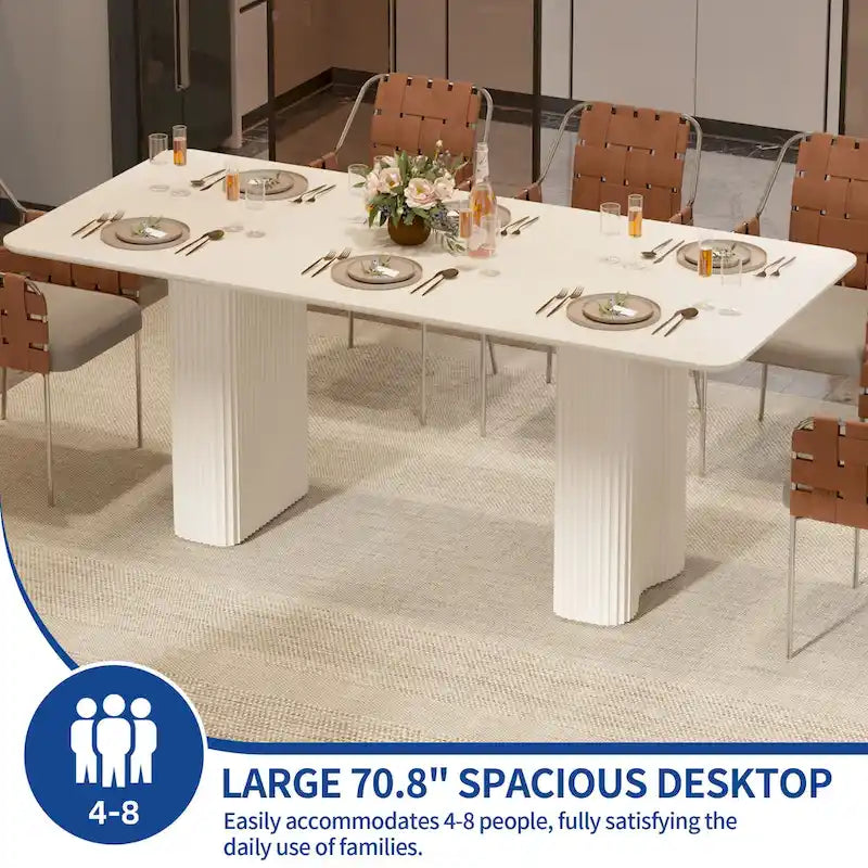 Table de salle à manger moderne pour cuisine ou salle à manger, pour 6 à 8 personnes, blanc crème