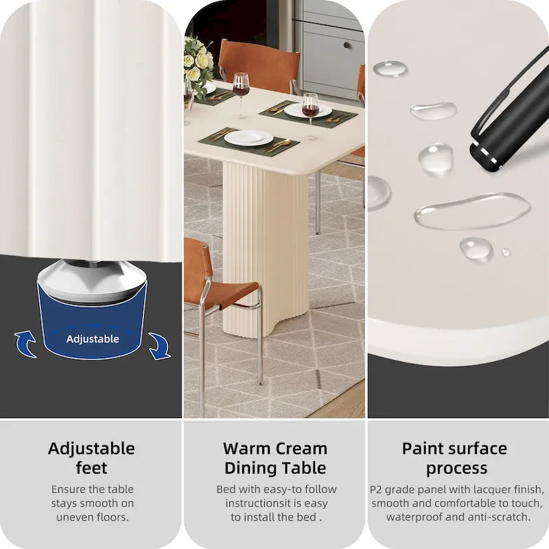Modern Dining Table for Kitchen Dining Room for 6-8 People Creamy White