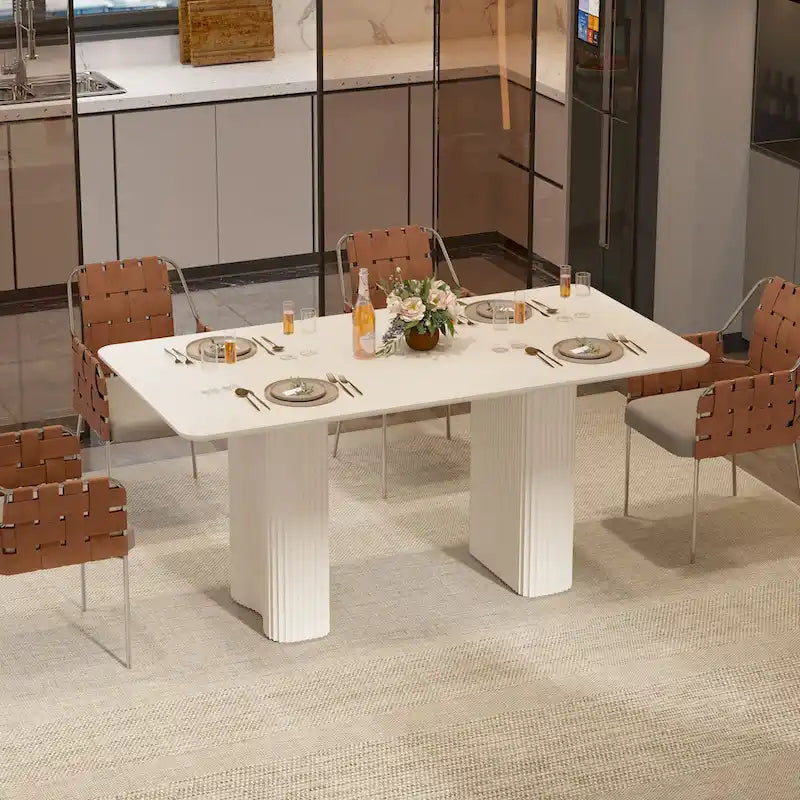 Modern Dining Table for Kitchen Dining Room for 6-8 People Creamy White
