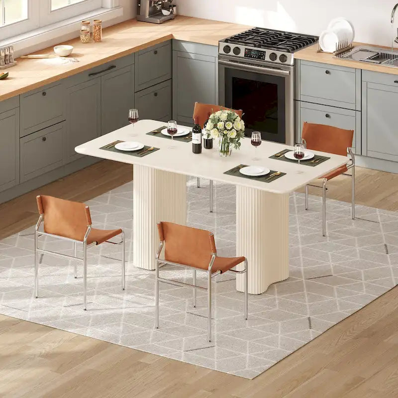 Modern Dining Table for Kitchen Dining Room for 6-8 People Creamy White