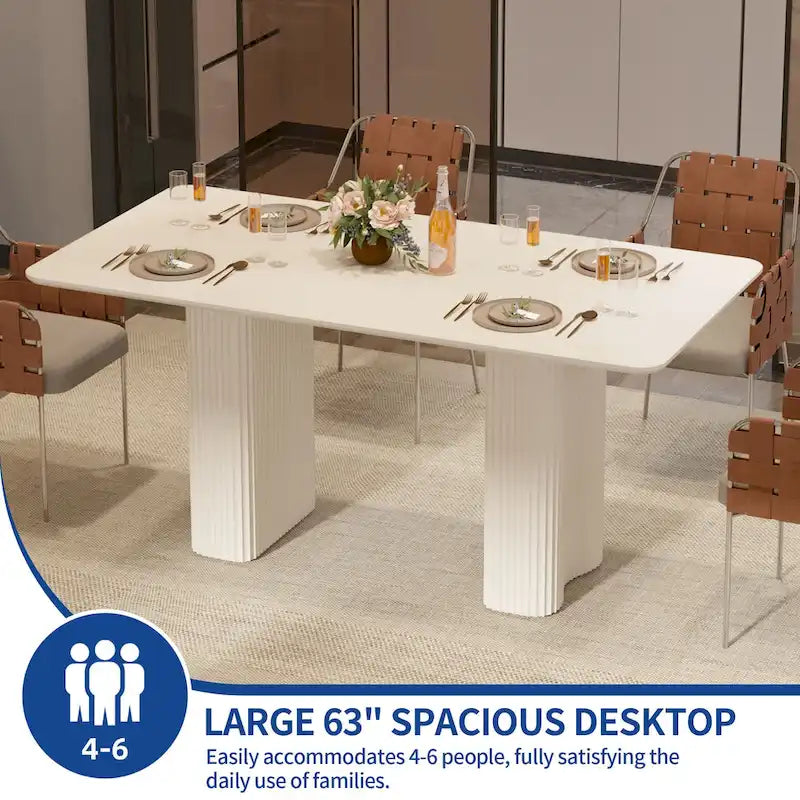 Modern Dining Table for Kitchen Dining Room for 6-8 People Creamy White