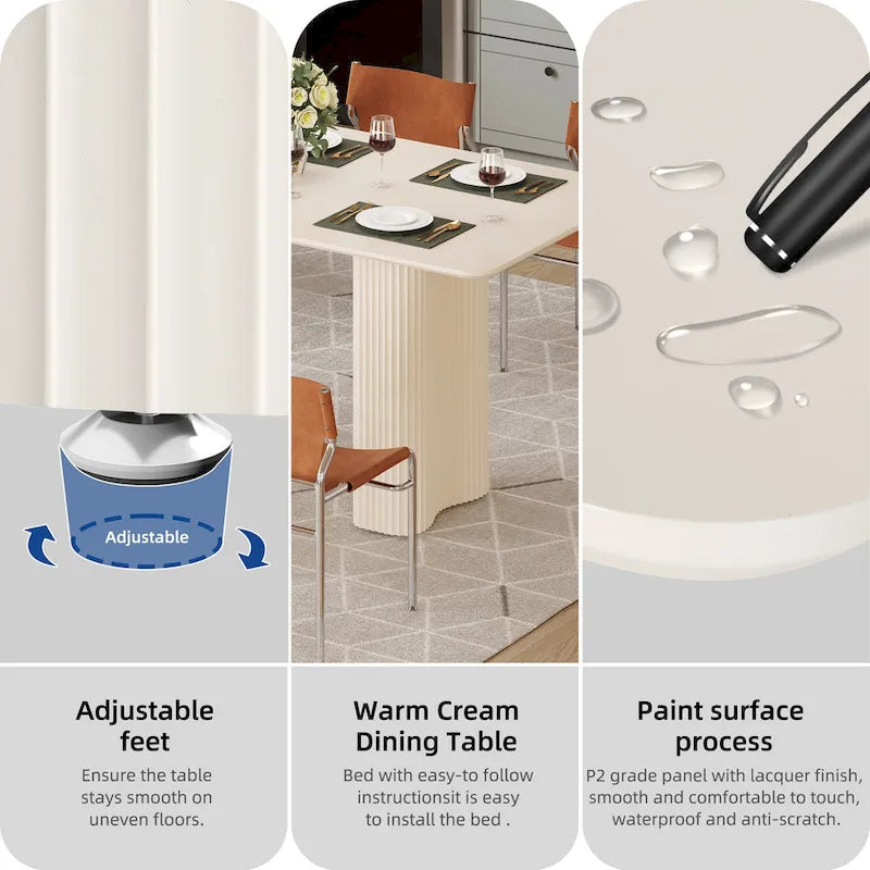 Modern Dining Table for Kitchen Dining Room for 6-8 People Creamy White