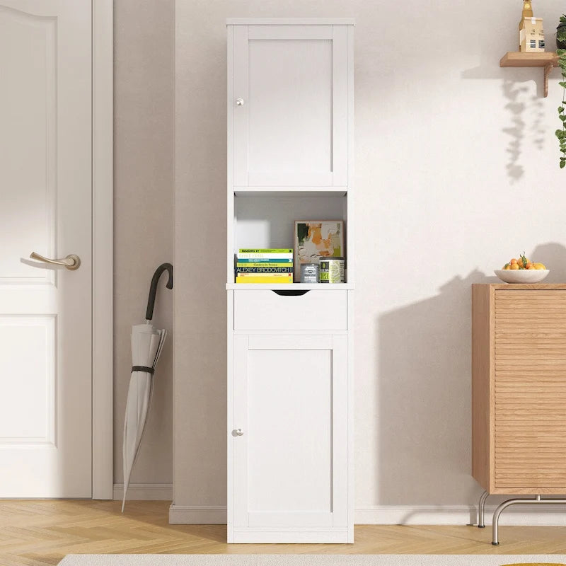 Armoire de salle de bain haute, 64H, meuble garde-manger étroit autoportant